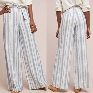 Anthropologie Ettawa Coastal Striped Wide Leg Pants Preppy Boho Artsy Womens 10
